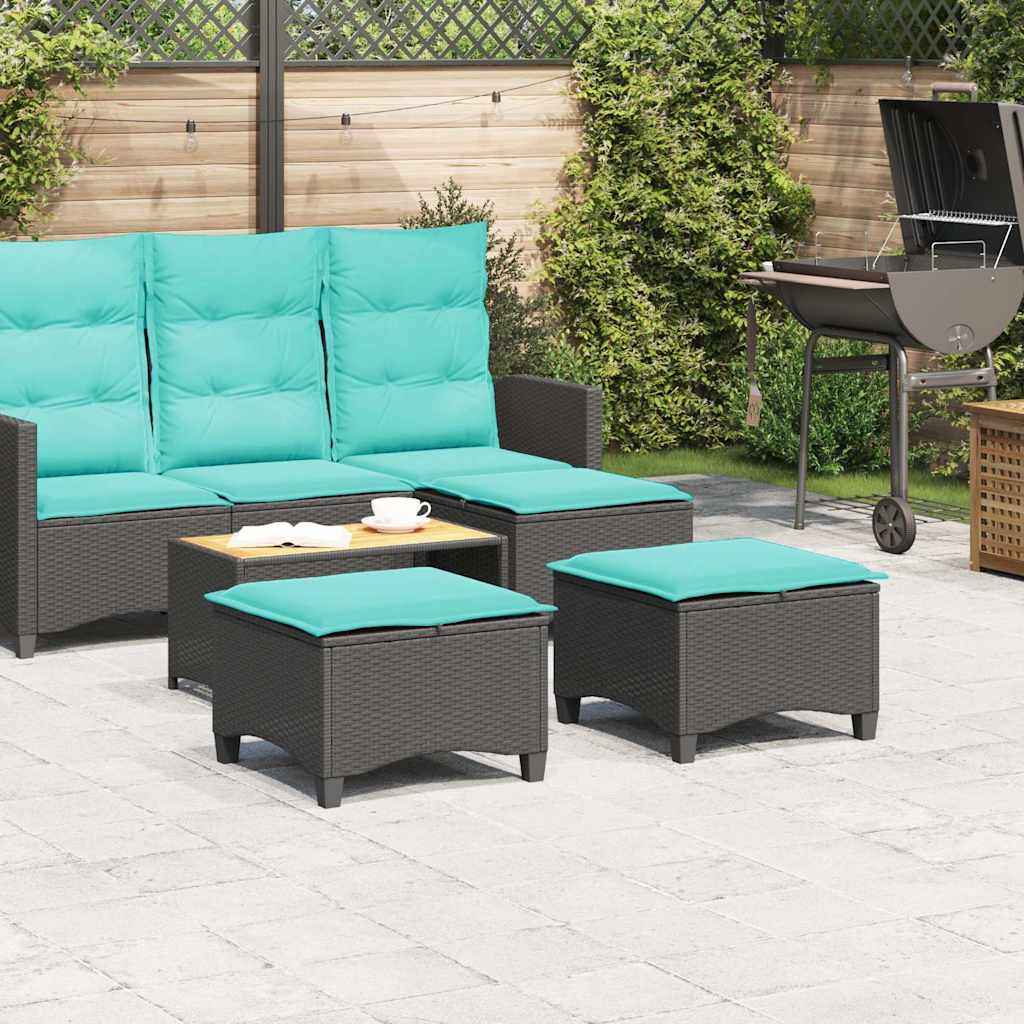 vidaXL Tuinkrukken met kussens 2 st 55x55x36 cm poly rattan zwart