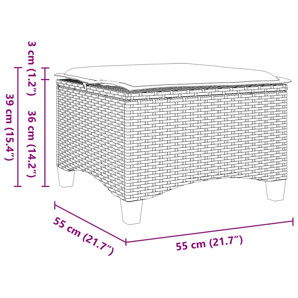 vidaXL Tuinkrukken met kussens 2 st 55x55x36 cm poly rattan zwart