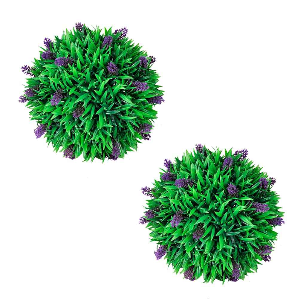 vidaXL 2-delige Kunstbuxussenset bolvormig met lavendel 28 cm