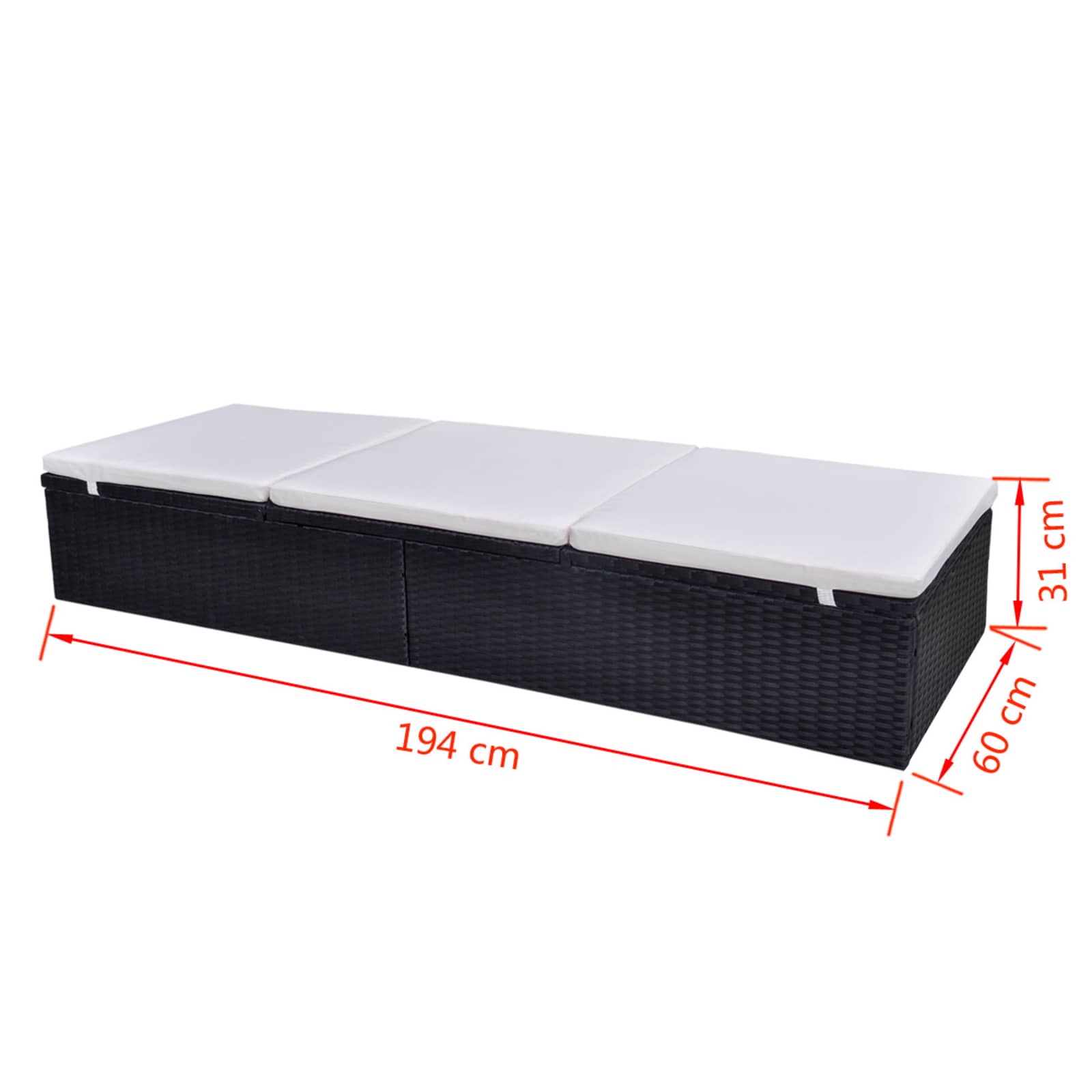 vidaXL Ligstoel Zwart poly rattan