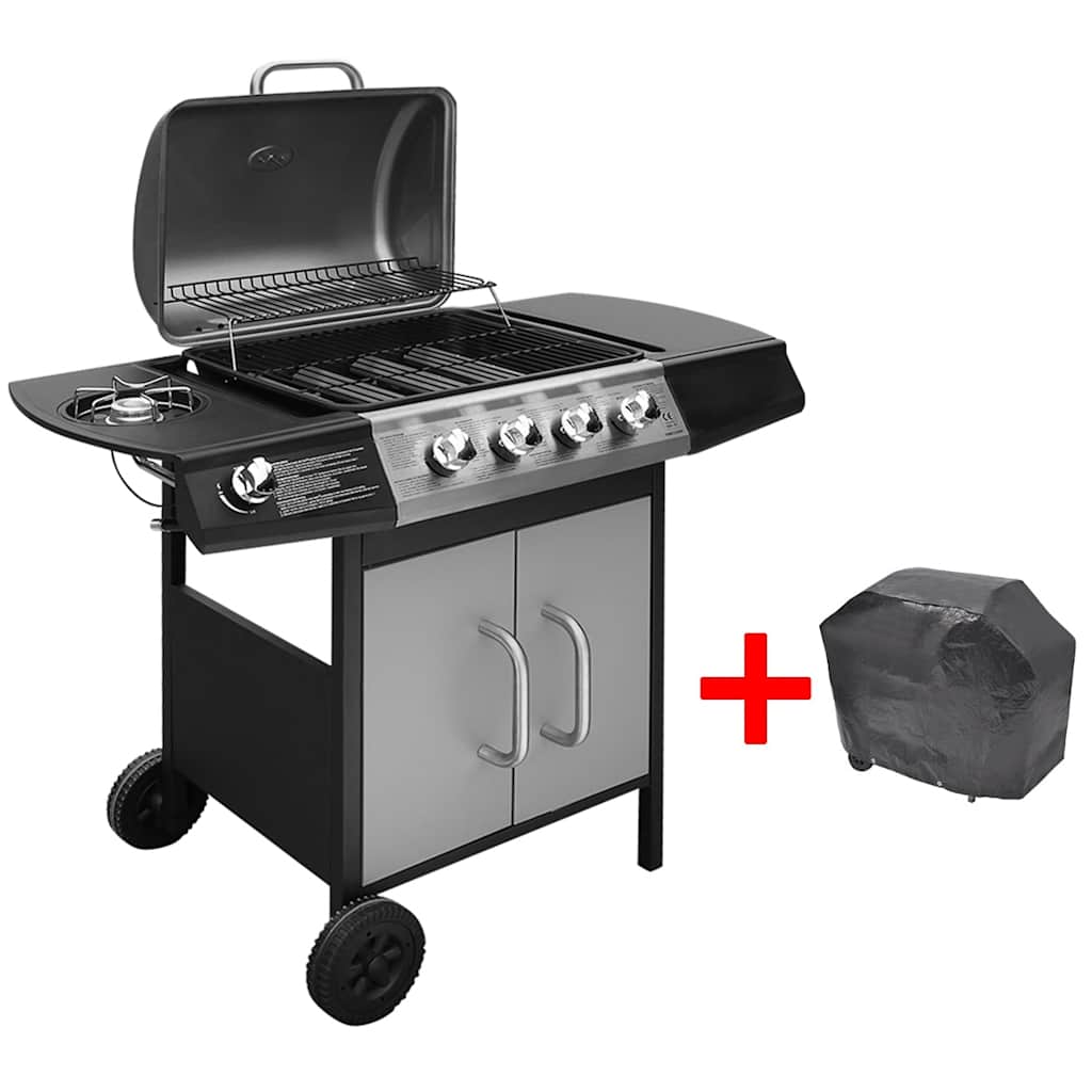 vidaXL Gasbarbecue 4+1 kookzone zwart - Aashly