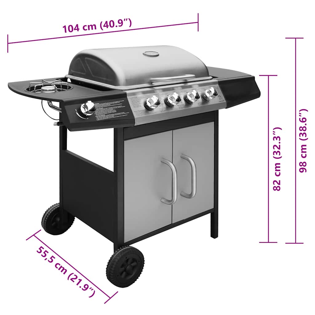 vidaXL Gasbarbecue 4+1 kookzone zwart - Aashly