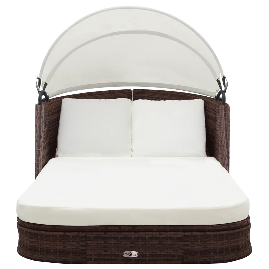 vidaXL Ligbed met luifel poly rattan bruin