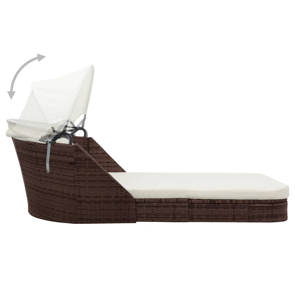 vidaXL Ligbed met luifel poly rattan bruin