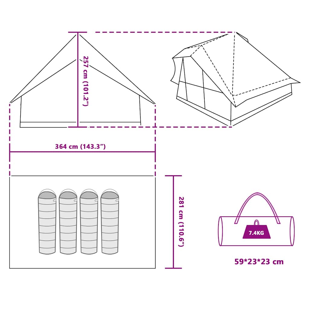 vidaXL Tipi Tent Groen voor 10 Personen, Waterdicht