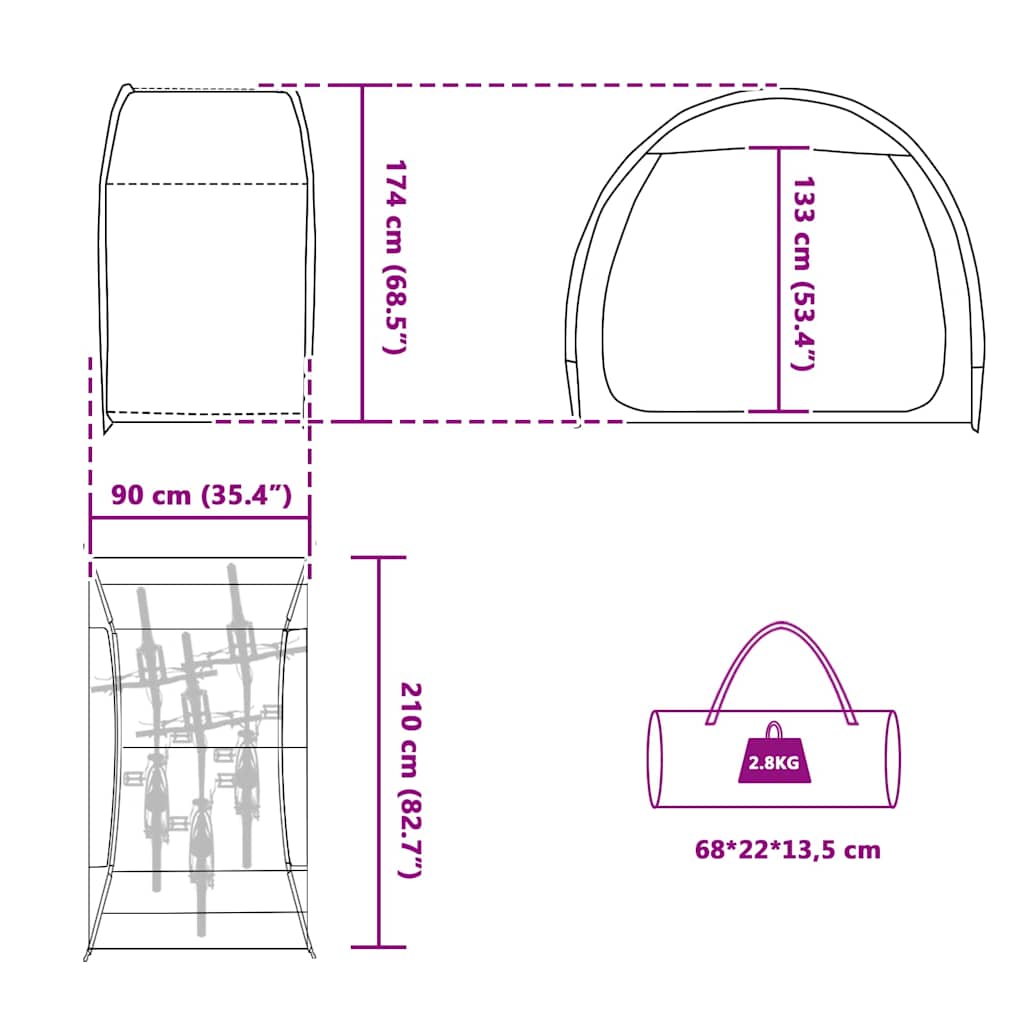 vidaXL Achteropslag tent met dak met opslag Groen 210 x 90 x 174 cm