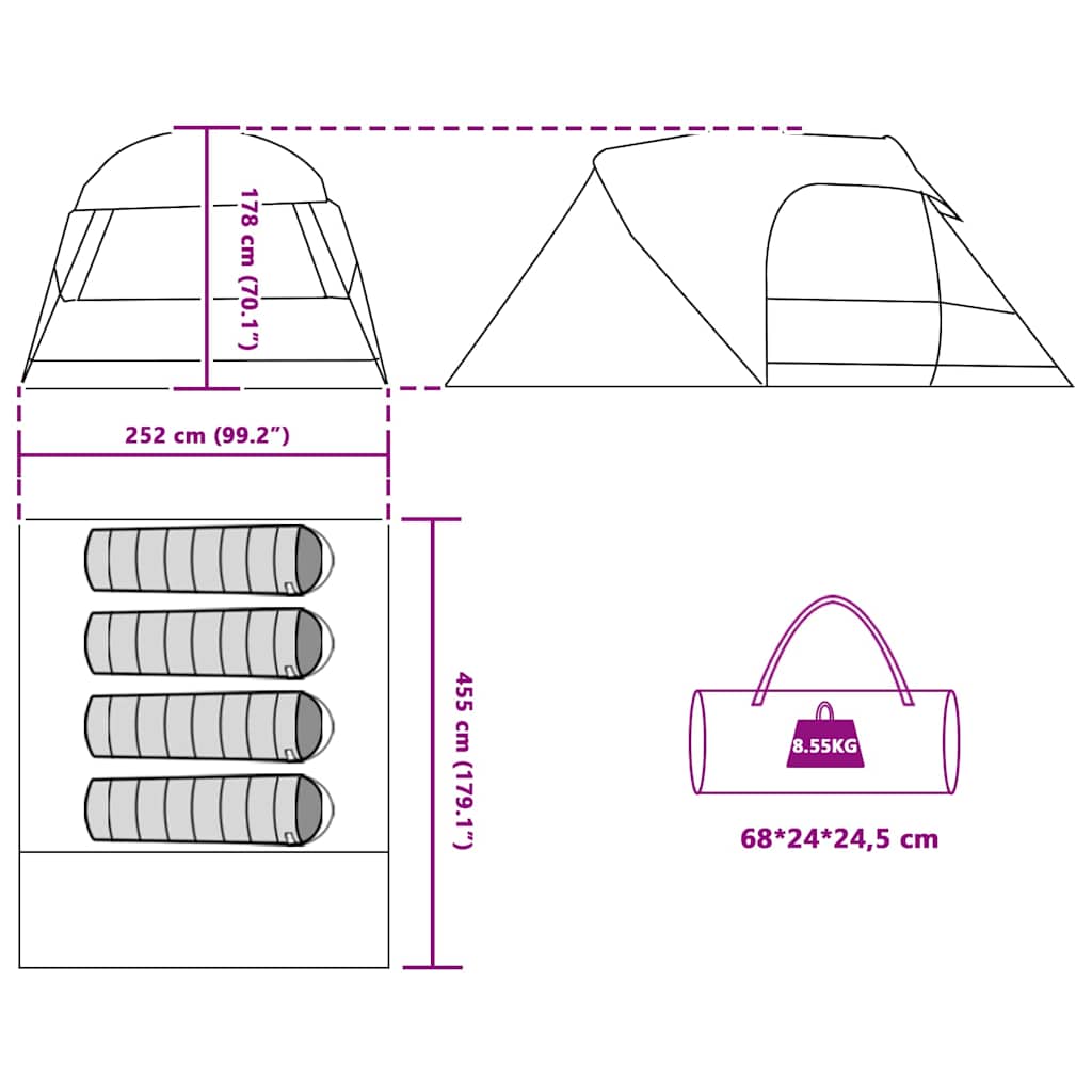 vidaXL Koepeltent met afneembare regenhoes Groen 335 x 243 x 182 cm