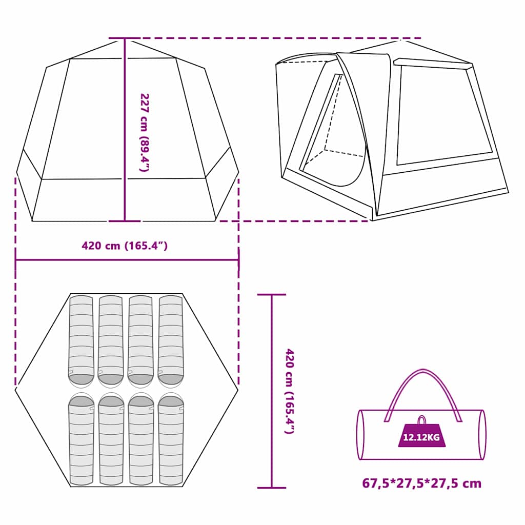vidaXL Camping Tent Groen 420 x 420 x 227 cm Polyester