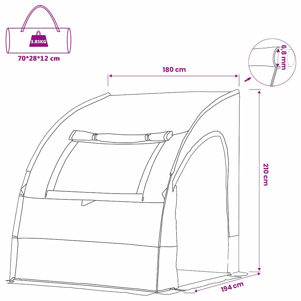 vidaXL Tent met dak Other Groen en Zwart 194 x 180 x 210 cm Polyester