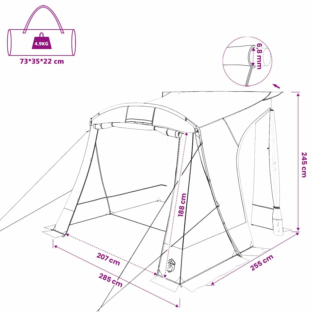 vidaXL Tent met dak Anders Groen en Zwart 285 x 255 x 245 cm Polyester