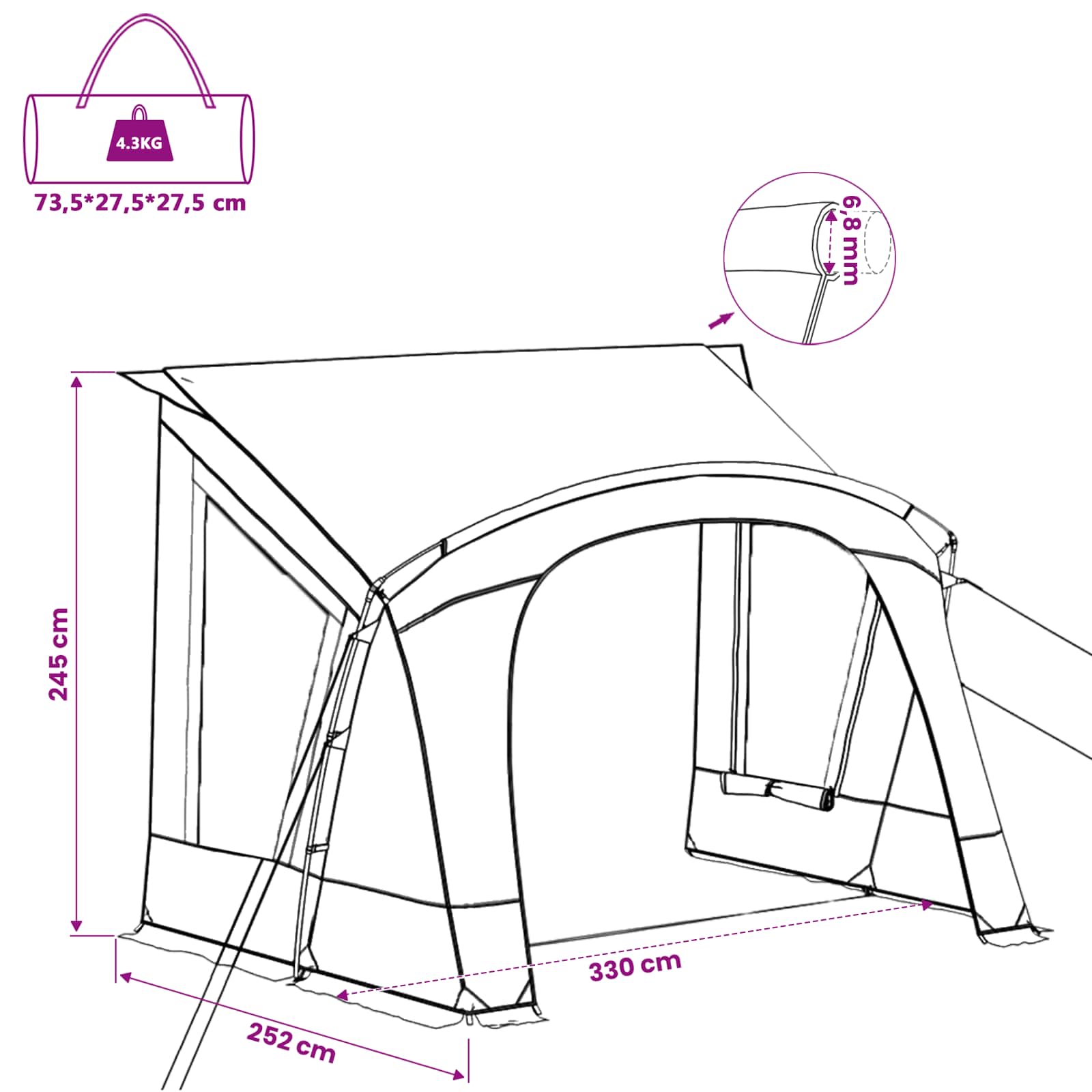 vidaXL Caravan Tent met dak met opslag Groen 330 x 250 x 245 cm