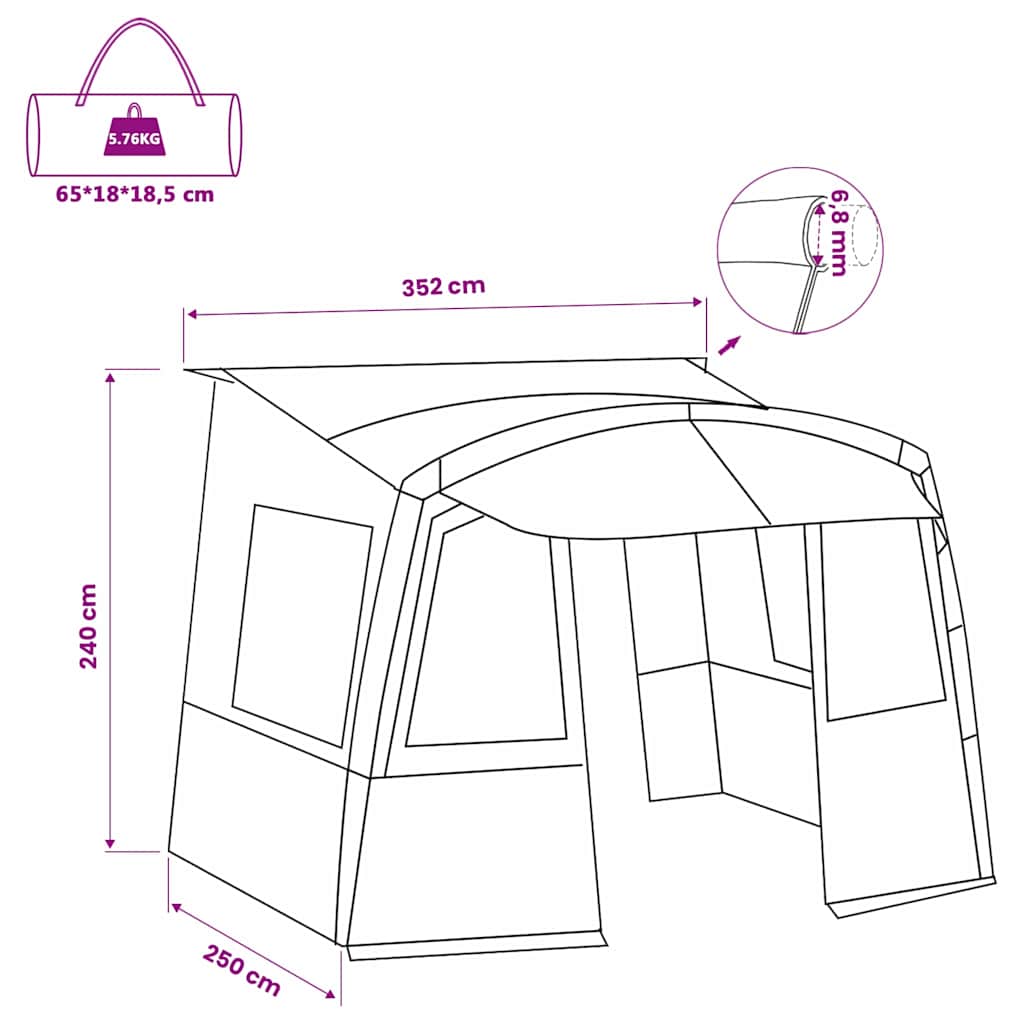 vidaXL Achterkleptent voor Caravan met dak Groen 352 x 250 x 245 cm