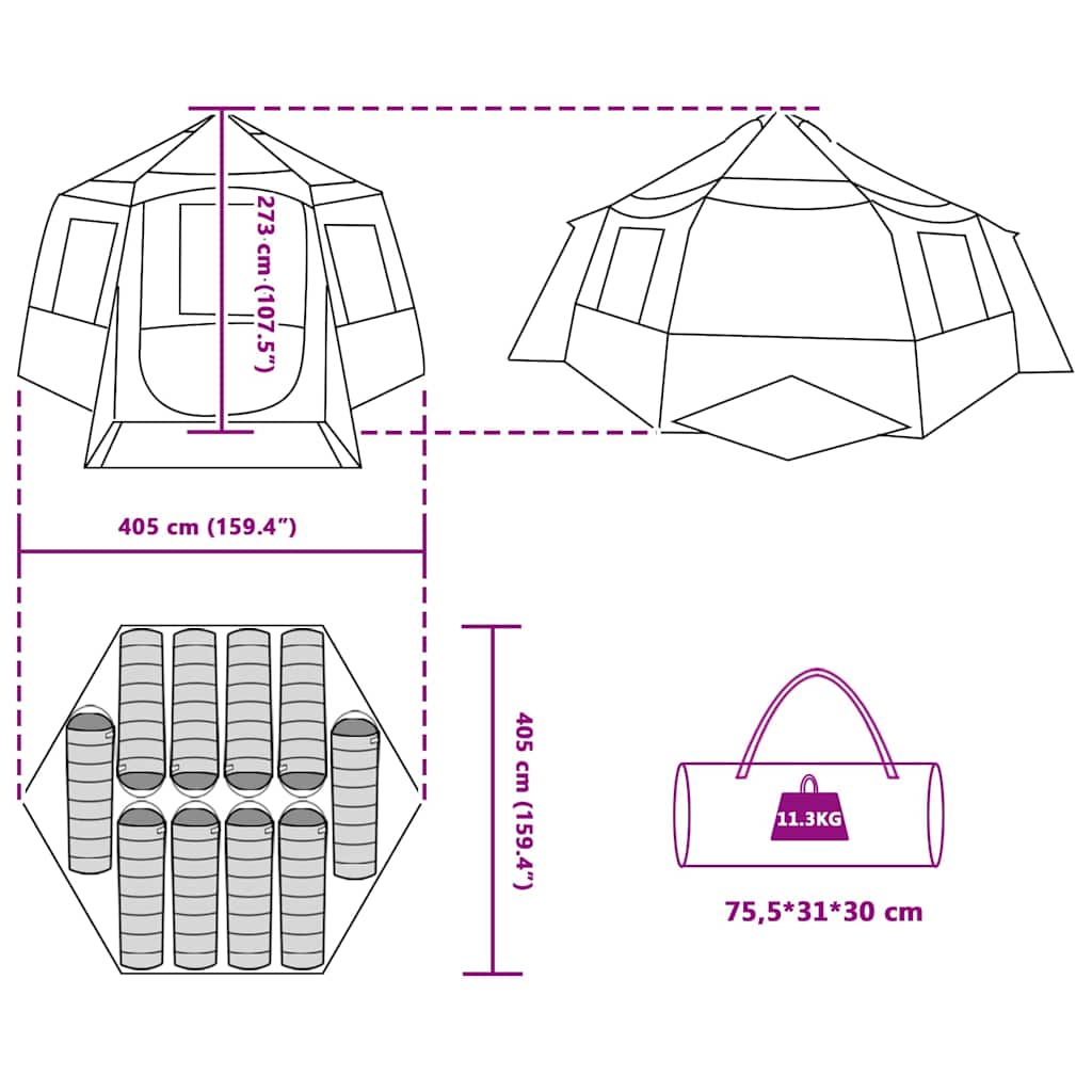 vidaXL Huisje Tent met dak met opslag Groen en Wit 405 x 405 x 273 cm