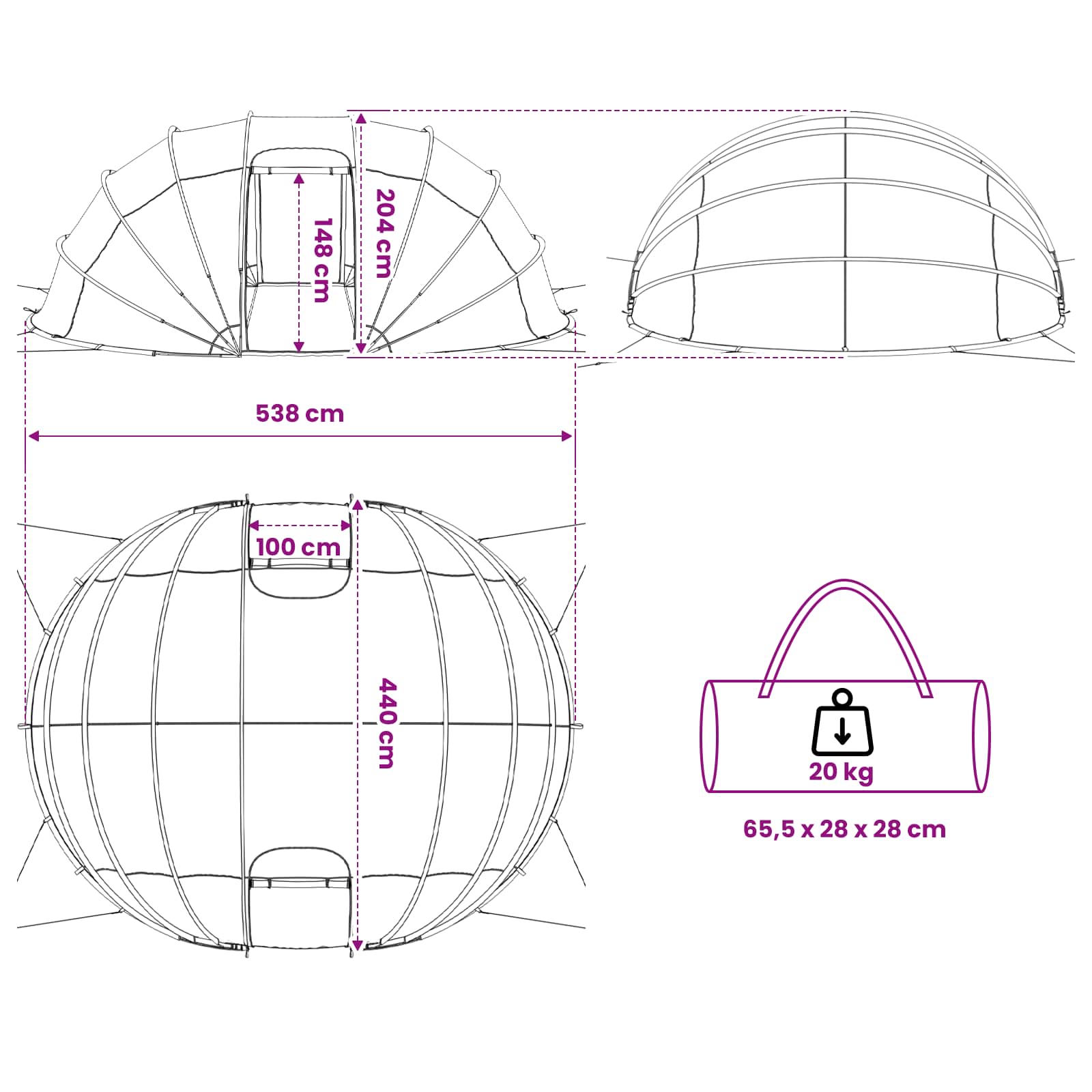 vidaXL Zwembad Tent Koepel Groen 538 x 440 x 204 cm