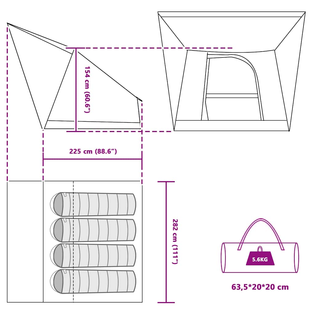 vidaXL Camping Tent Groen 282 x 225 x 154 cm Polyester