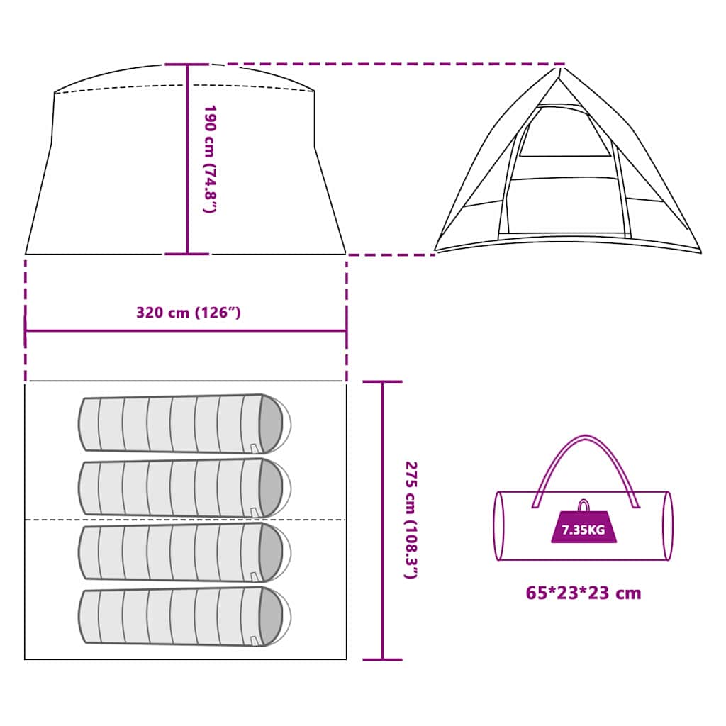 vidaXL Camping Tent Groen 320 x 275 x 190 cm Polyester