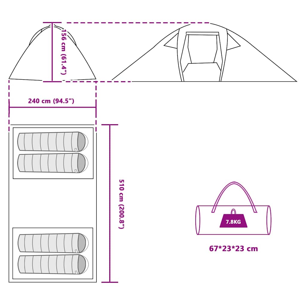 vidaXL Tent met dak Other Groen en Zwart 510 x 240 x 156 cm
