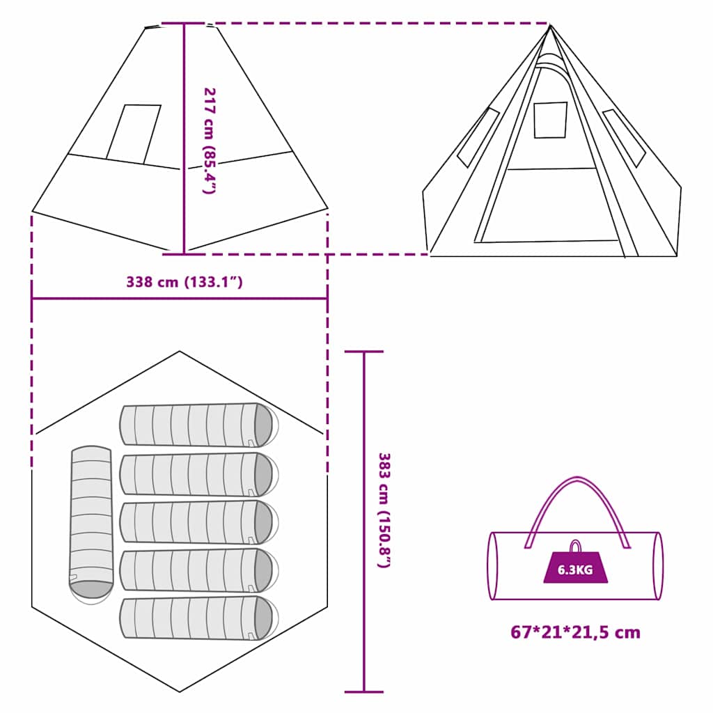 vidaXL Tent met dak Other Groen en Zwart 383 x 338 x 217 cm Polyester