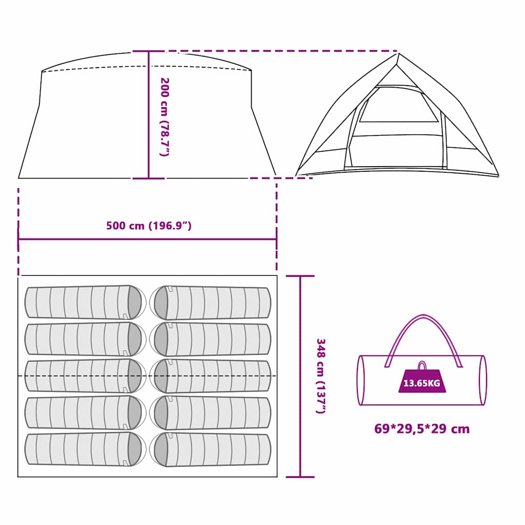 vidaXL Tunnel tent 500 x 348 x 200 cm