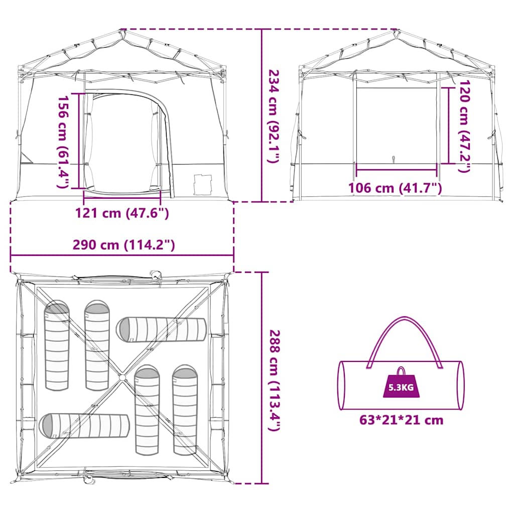 vidaXL Tent met dak Anders met luchtopening Blauw en Zwart 290 x 288 cm