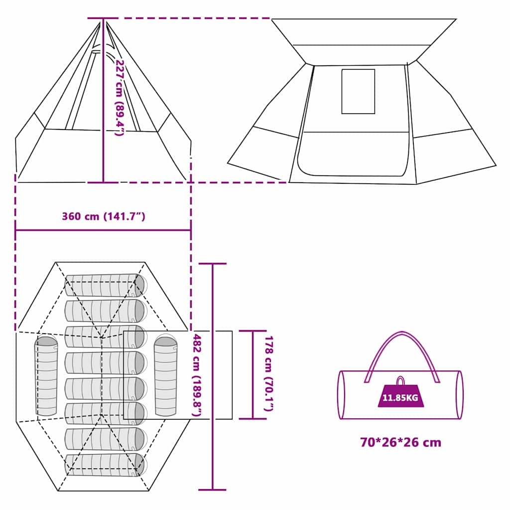 vidaXL Camping Tent Groen 482 x 360 x 227 cm Polyester