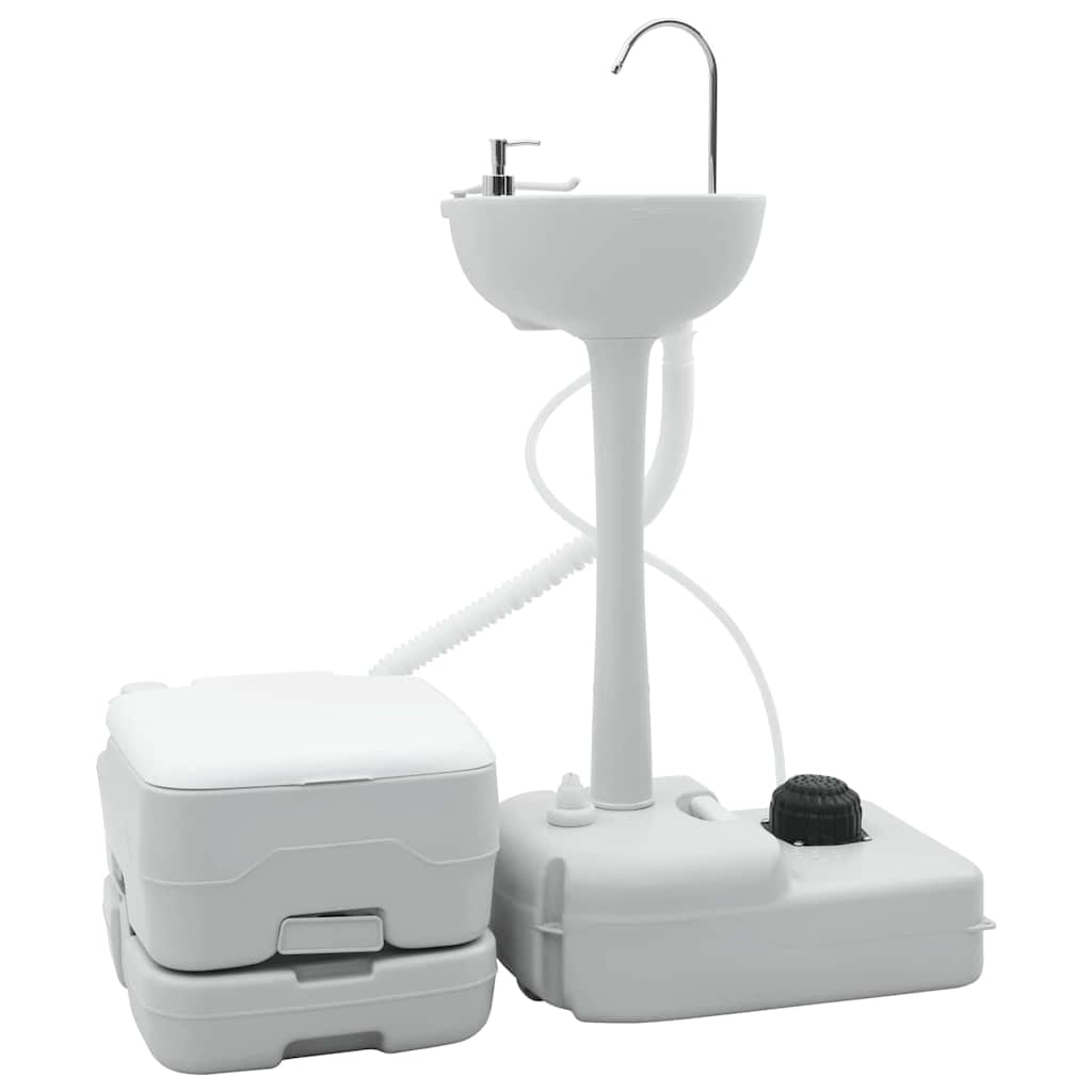 vidaXL Campingtoilet en handwasstand set - Draagbaar in grijs en wit