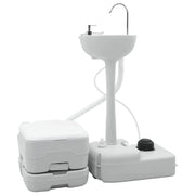 vidaXL Campingtoilet en handwasstand set - Draagbaar in grijs en wit