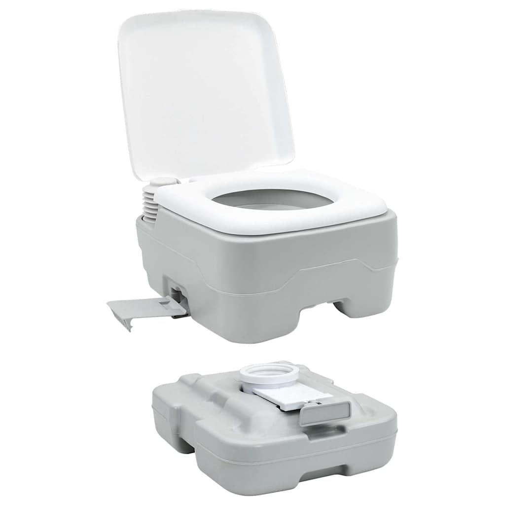 vidaXL Campingtoilet en handwasstand set - Draagbaar in grijs en wit