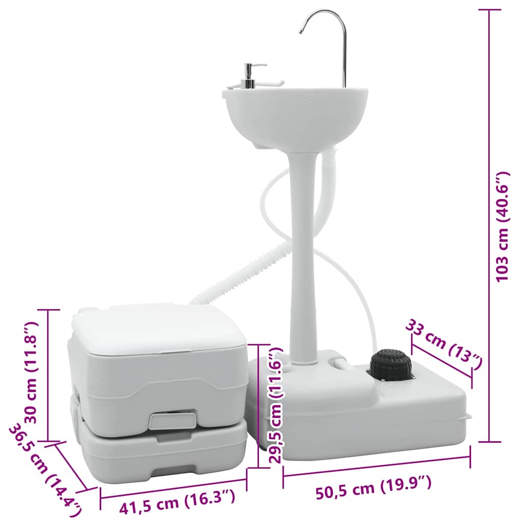 vidaXL Campingtoilet en handwasstand set - Draagbaar in grijs en wit