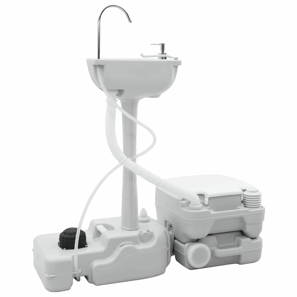 vidaXL Campingtoilet en handwasstand set - Draagbaar in grijs en wit