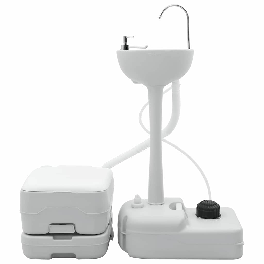 vidaXL Campingtoilet en handwasstand set - Draagbaar in grijs en wit
