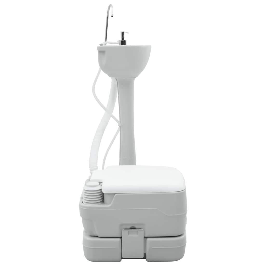vidaXL Campingtoilet en handwasstand set - Draagbaar in grijs en wit
