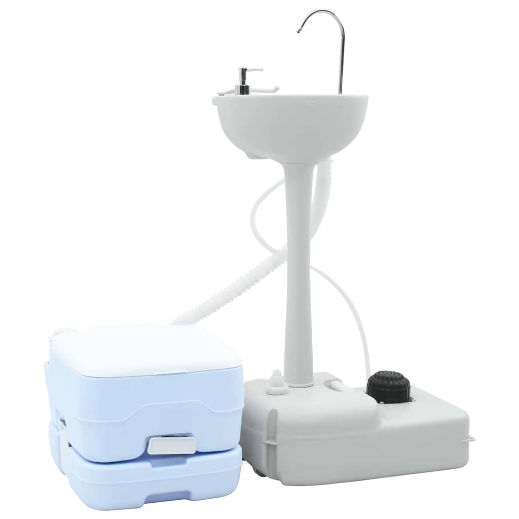 vidaXL Campingtoilet en handwasstand set - Draagbaar in grijs en wit