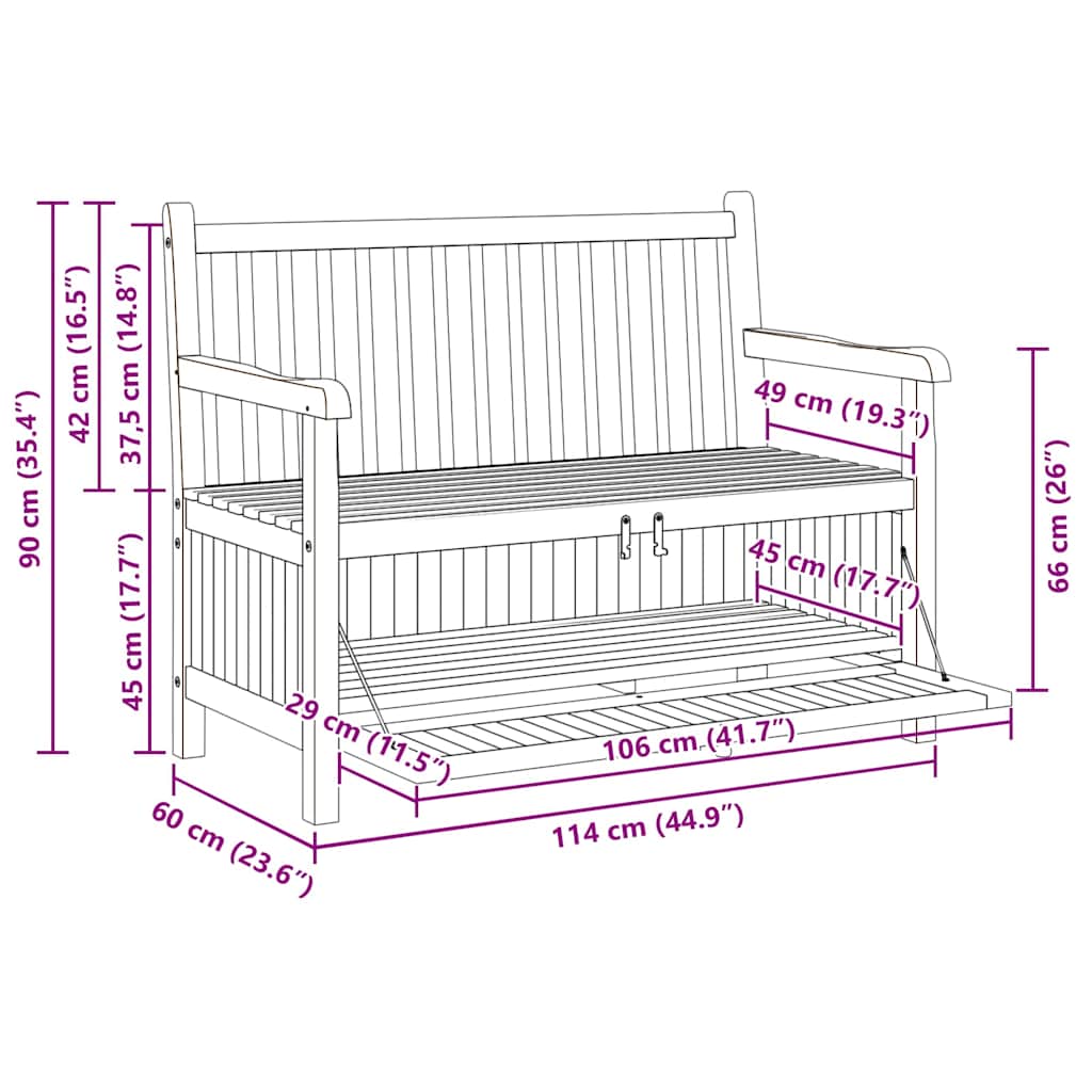 vidaXL Tuinkast Bank Bruin 114 x 60 x 90 cm Massief teakhout