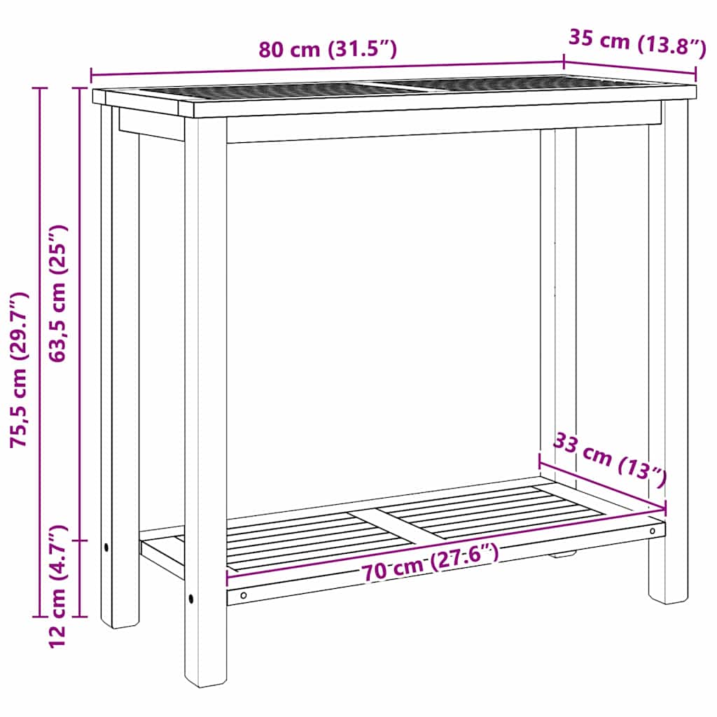 vidaXL Wandtafel met opslag met plank Bruin 85 x 35 x 75 cm Massief teakhout