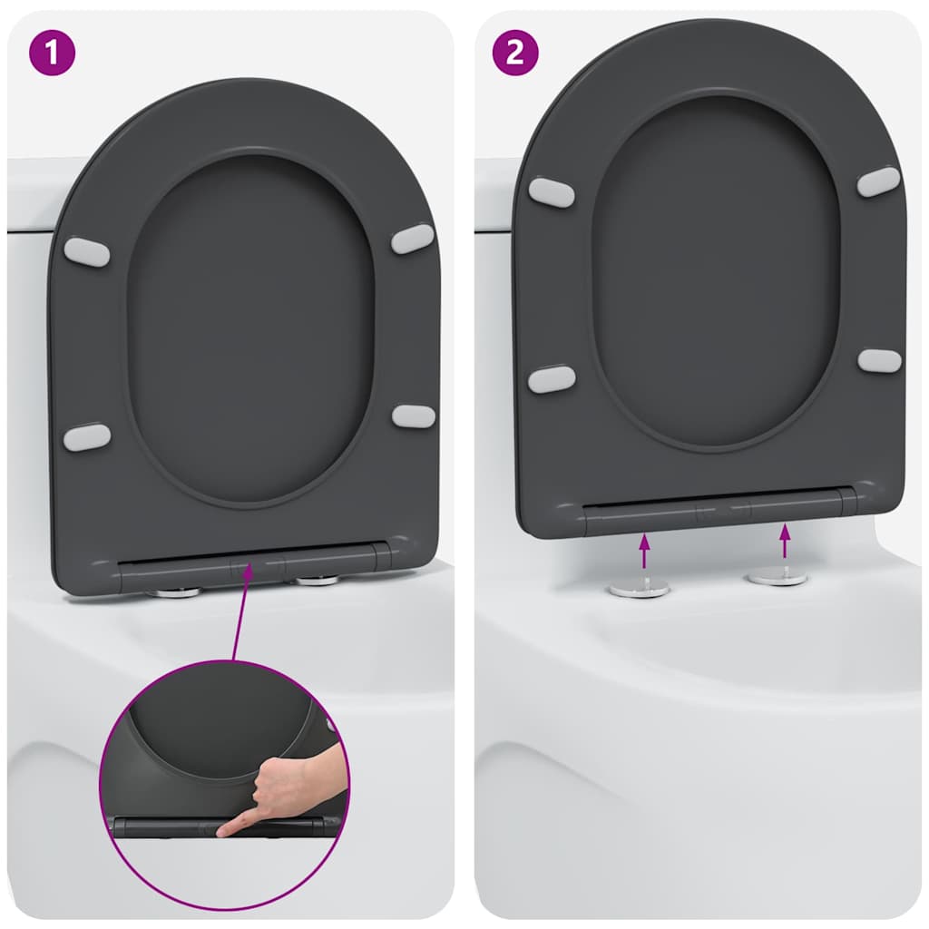 vidaXL Toiletbril soft-close met quick-release Duroplast antraciet