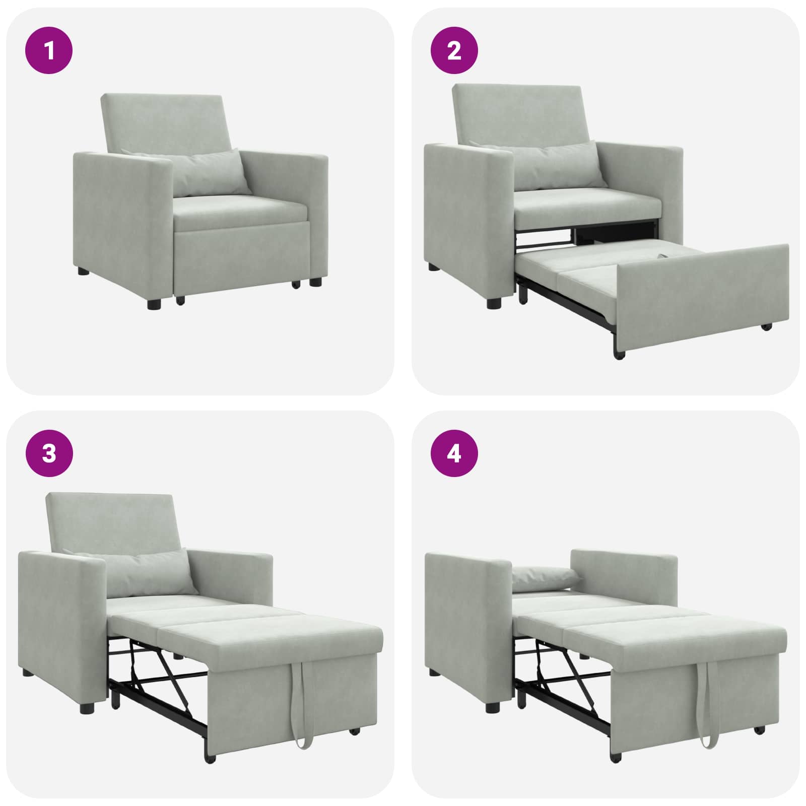 vidaXL 3-in-1 Eenpersoons Sofa Bed Converteerbaar Lichtgrijs Velvet
