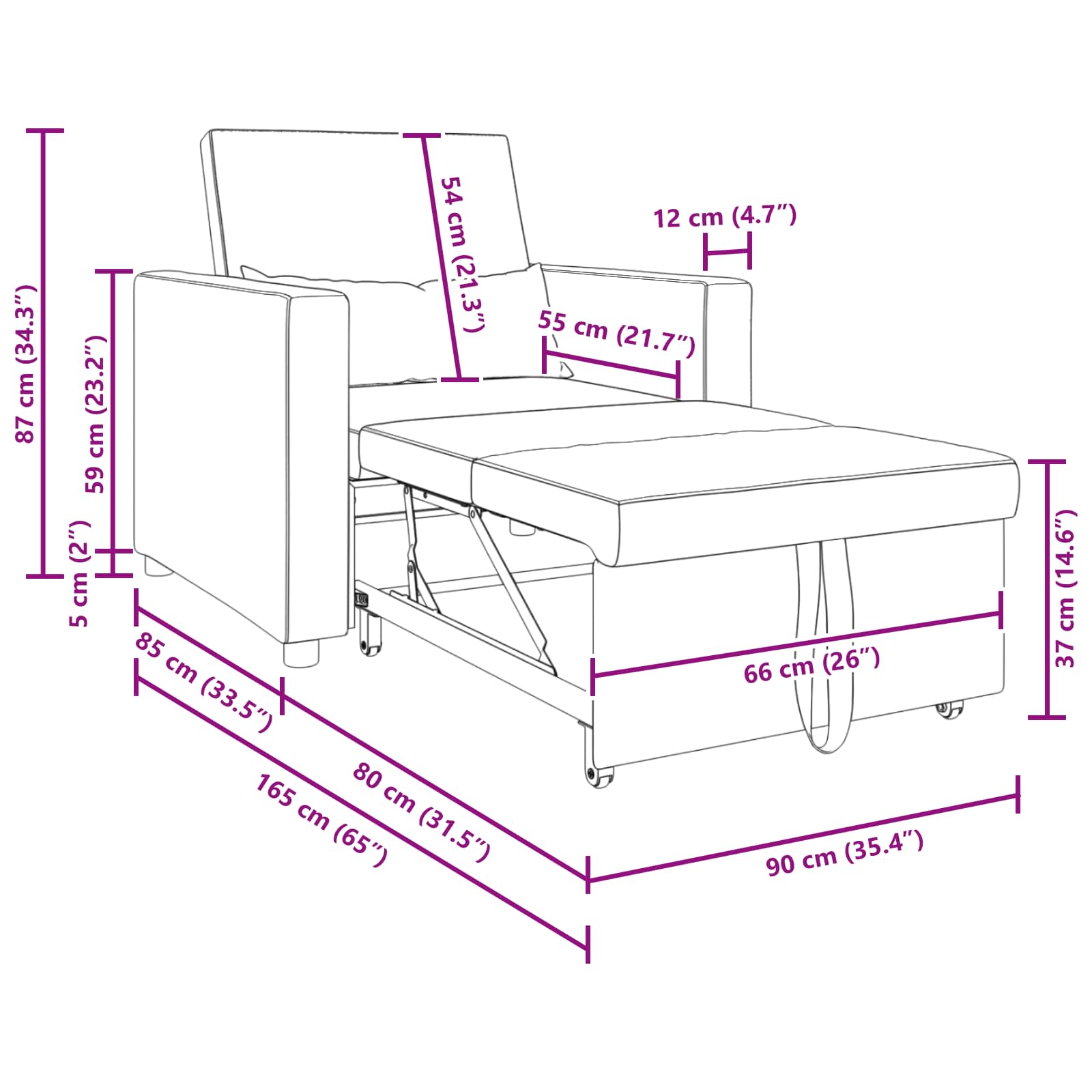 vidaXL 3-in-1 Eenpersoons Sofa Bed Converteerbaar Lichtgrijs Velvet