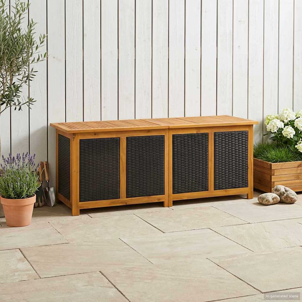 vidaXL Tuinopslagdoos 185 L Massief Acaciahout 60 x 50 x 56 cm Zwart