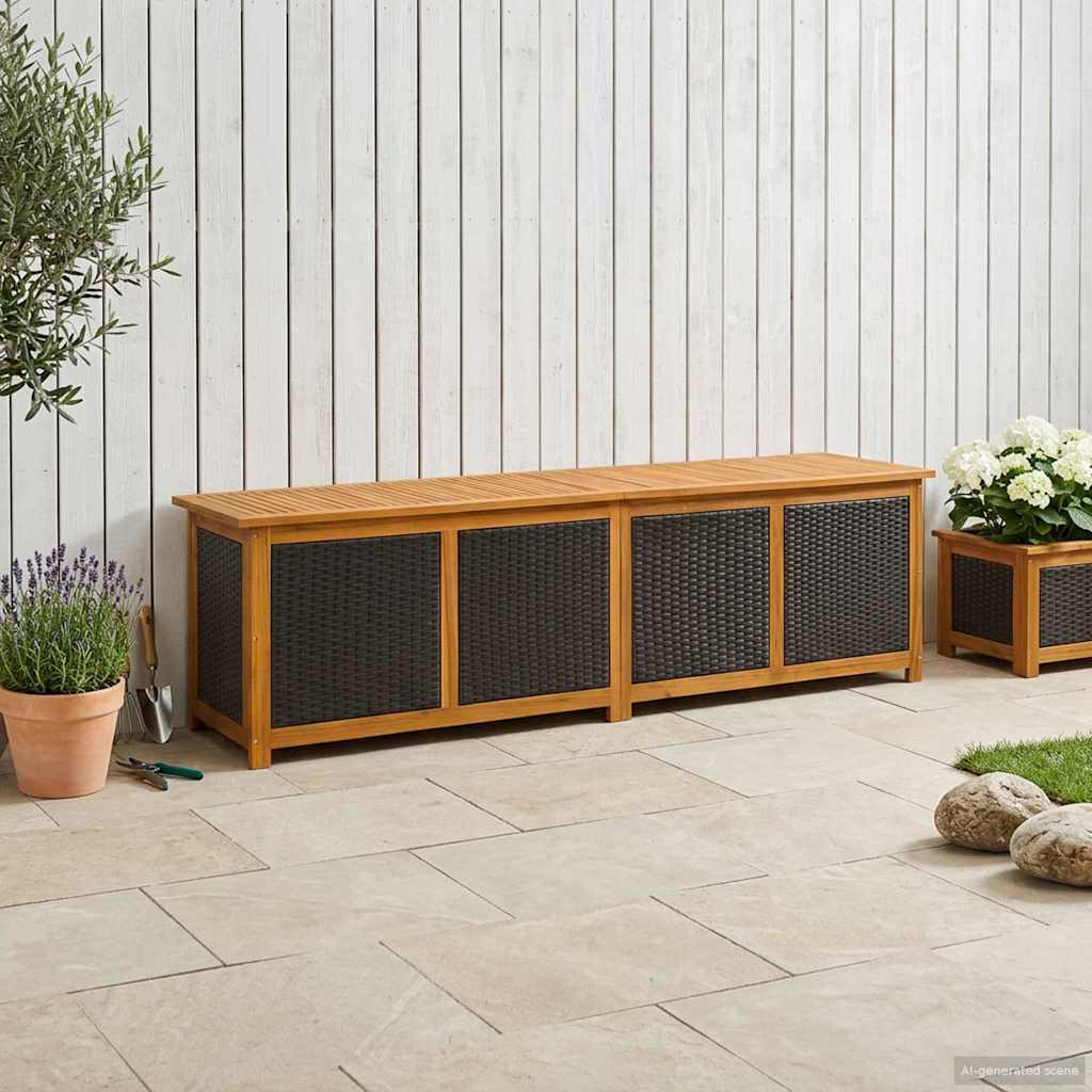 vidaXL Tuinopslagdoos 185 L Massief Acaciahout 60 x 50 x 56 cm Zwart