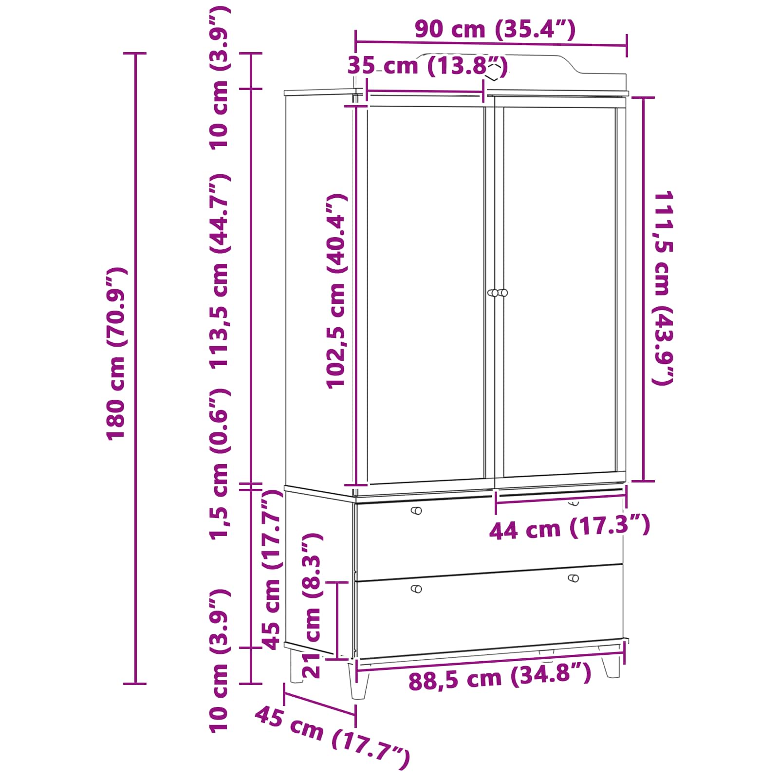 vidaXL Krijtbord Kast met lade met plank met opslag Wit Bewerkt hout
