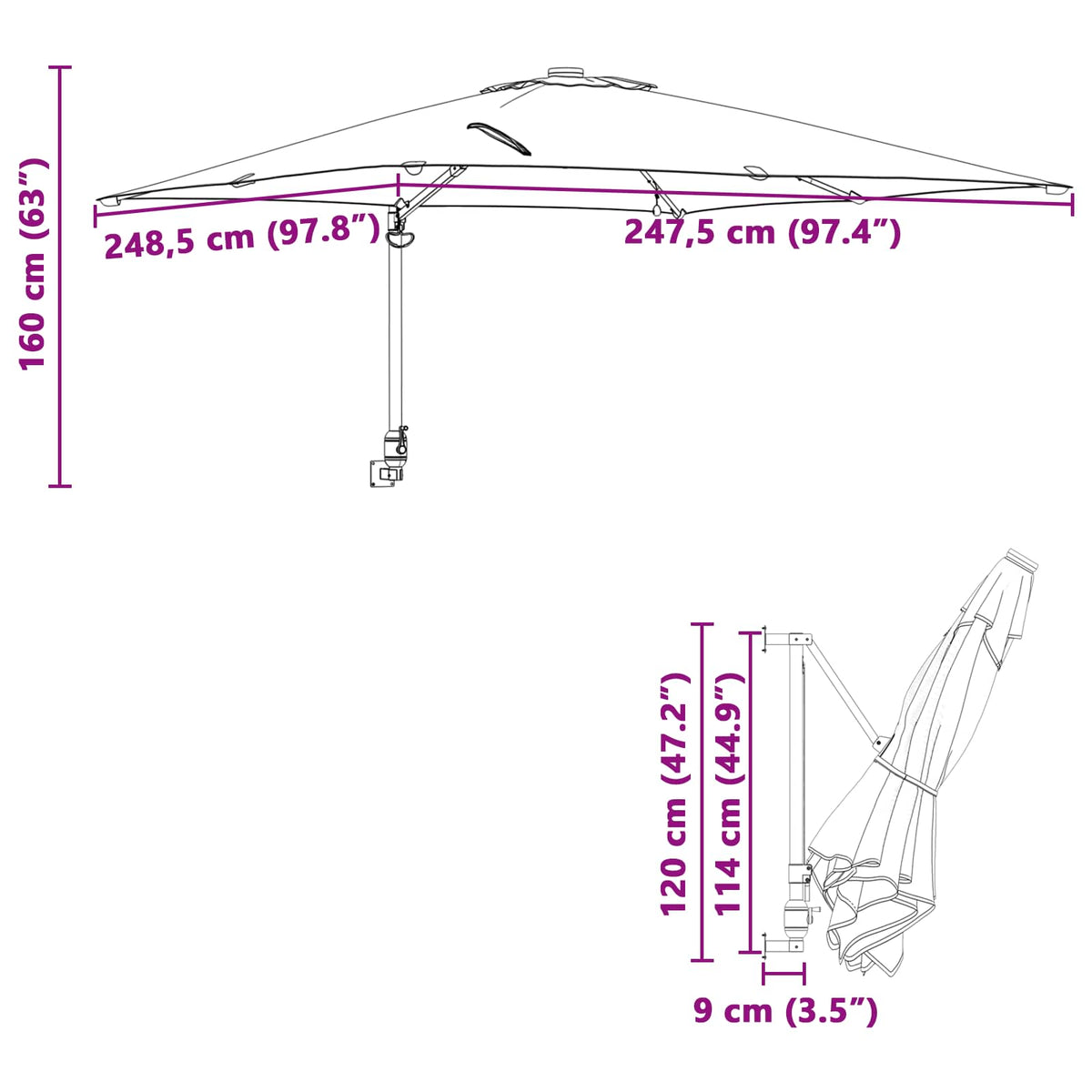 vidaXL Tuinparasol Zand 248.5 x 247.5 x 160 cm Stof
