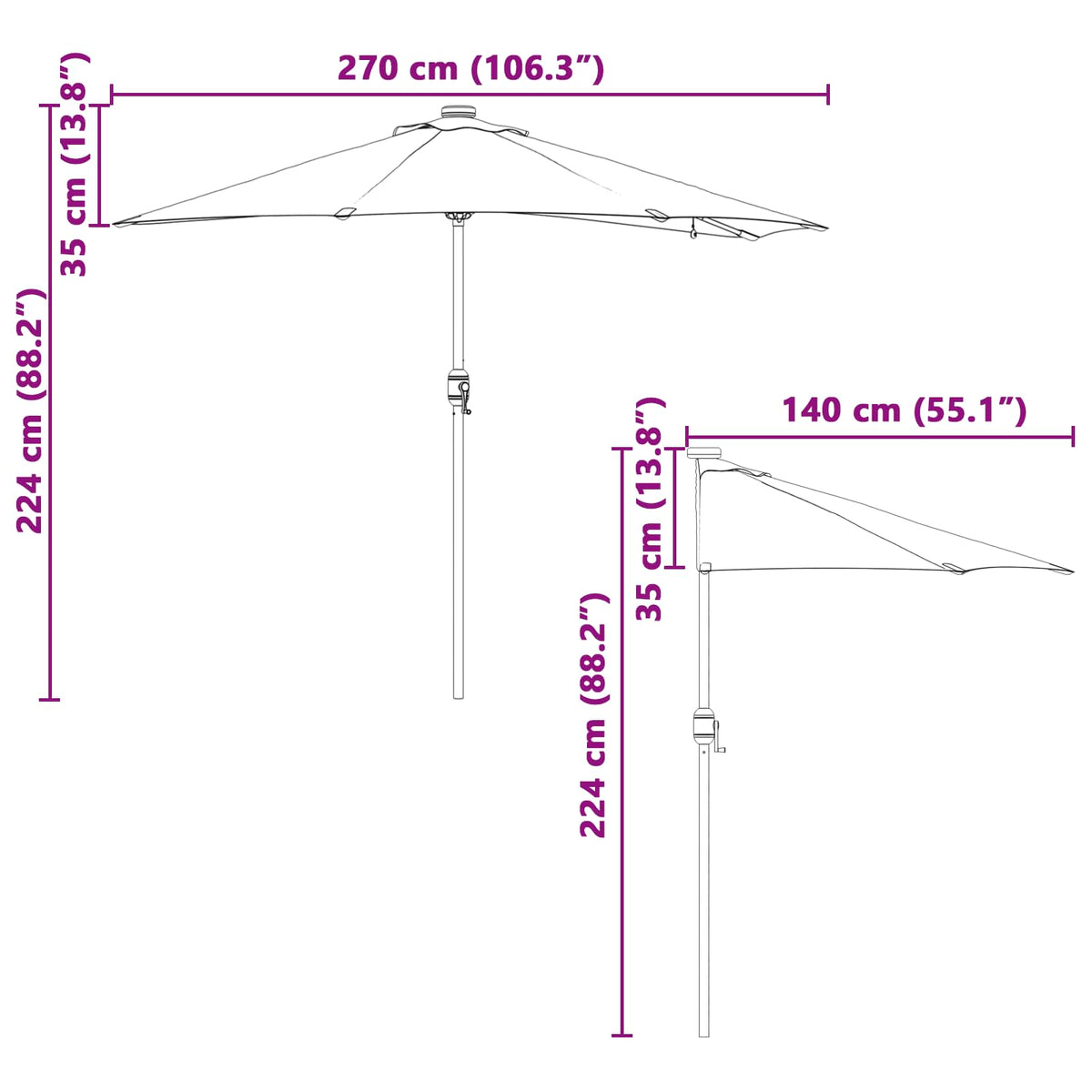 vidaXL Tuinparasol met LED -striplichten Zand 294 x 150 x 223 cm Stof