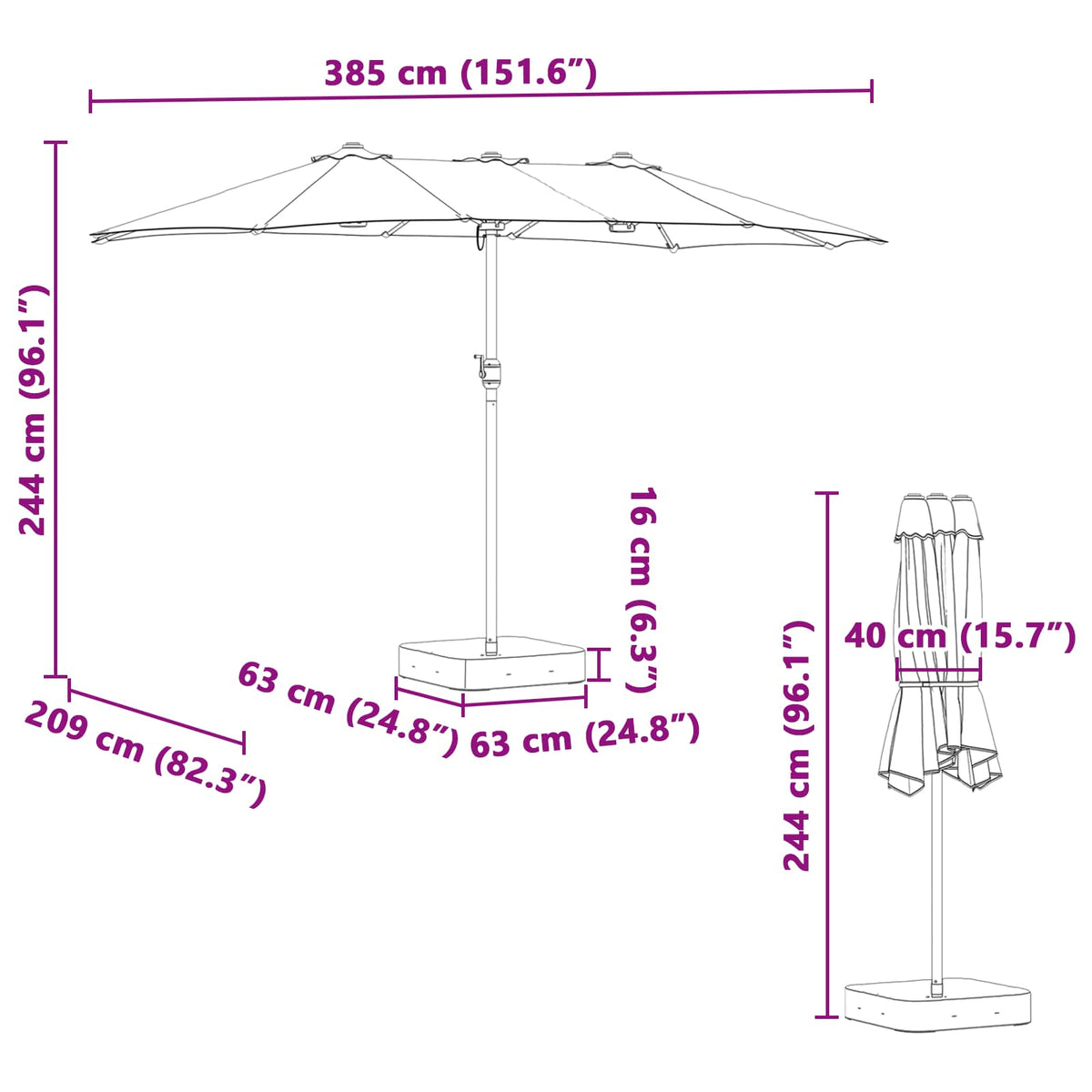 vidaXL Tuinparasol Zand 385 x 209 x 244 cm Stof