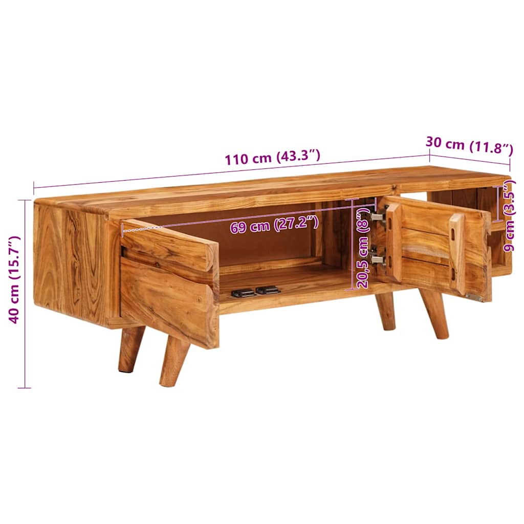 vidaXL TV-kast met plank Bruin 110 x 30 x 40 cm Massief Acaciahout
