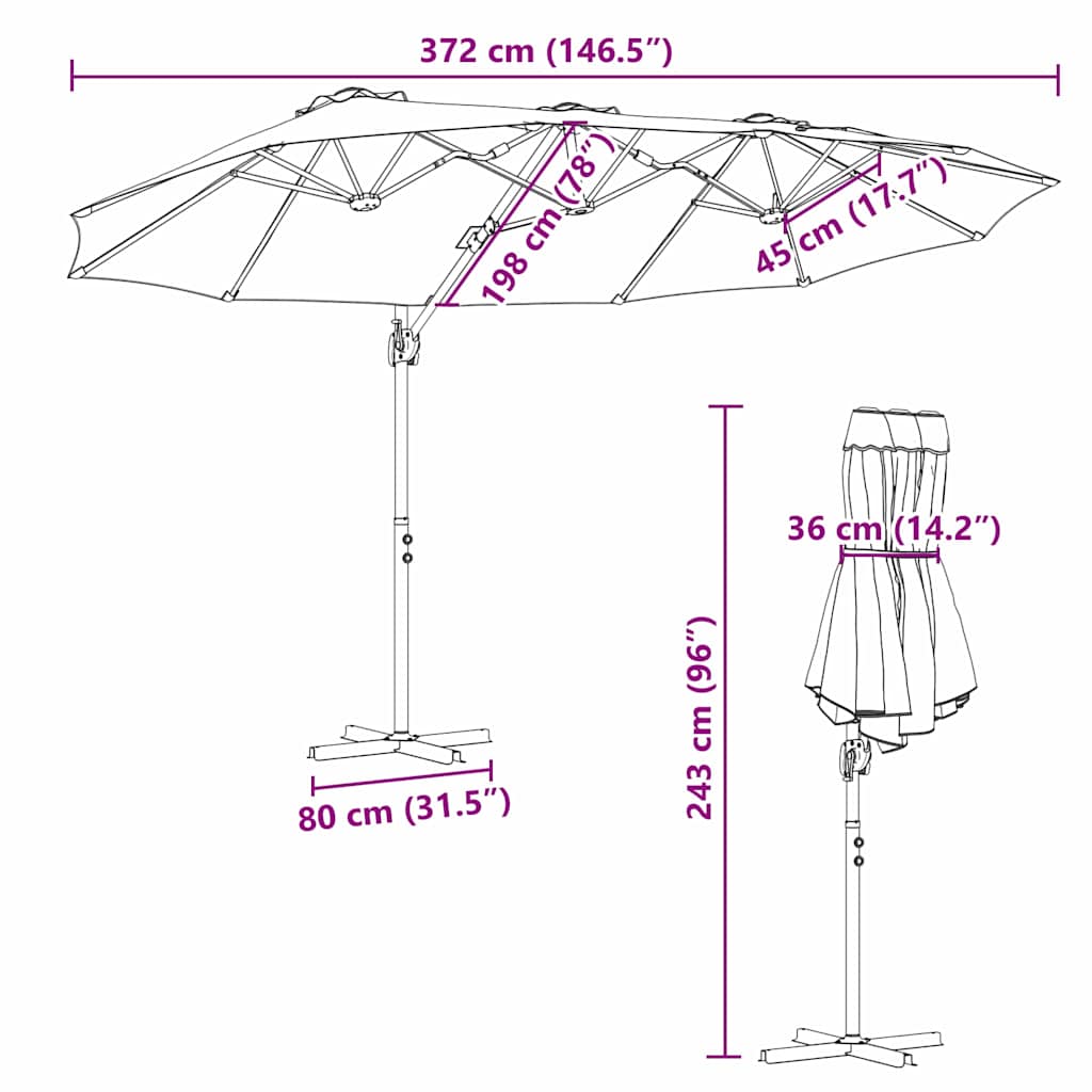 vidaXL Tuin Cantilever Parasol Zand 372 x 198 x 243 cm