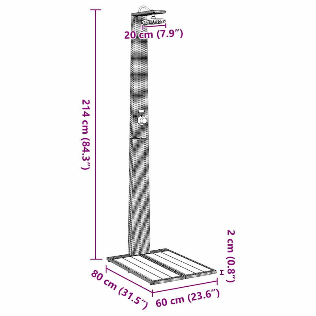 vidaXL Tuin Douche Grijs 60 x 80 x 214 cm Poly riet