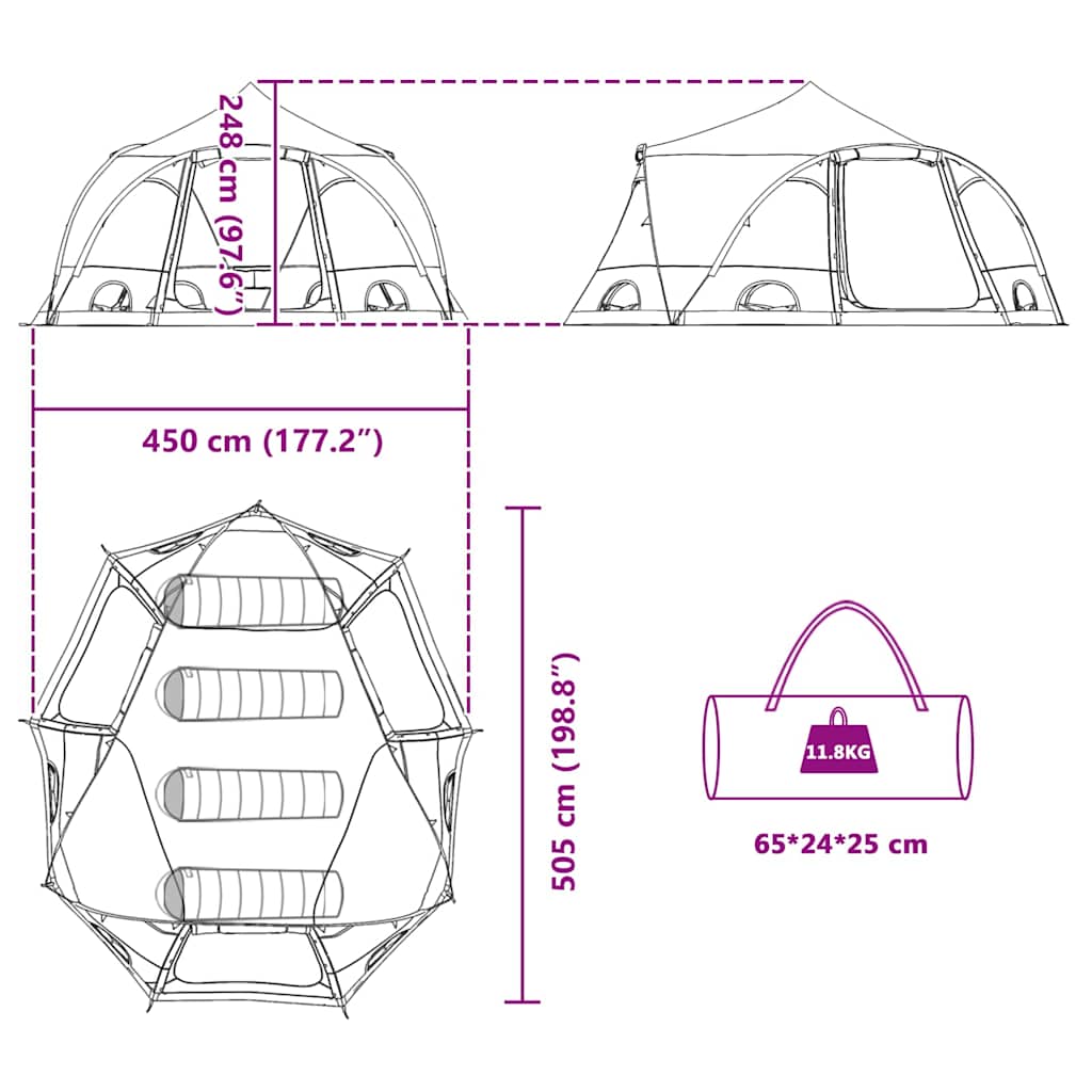 vidaXL Koepeltent met dak met opslag Groen 505 x 450 x 248 cm