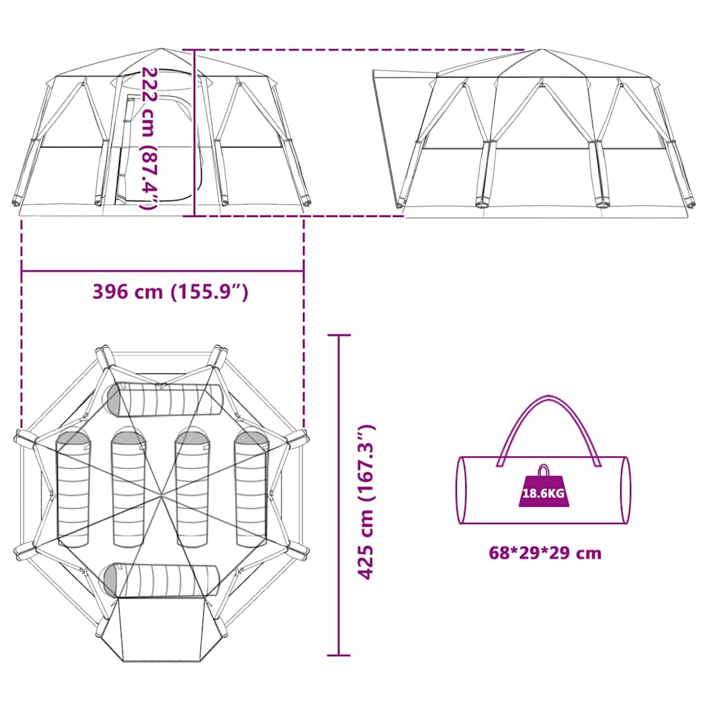 vidaXL Huisje Tent met dak met opslag Groen 425 x 396 x 222 cm
