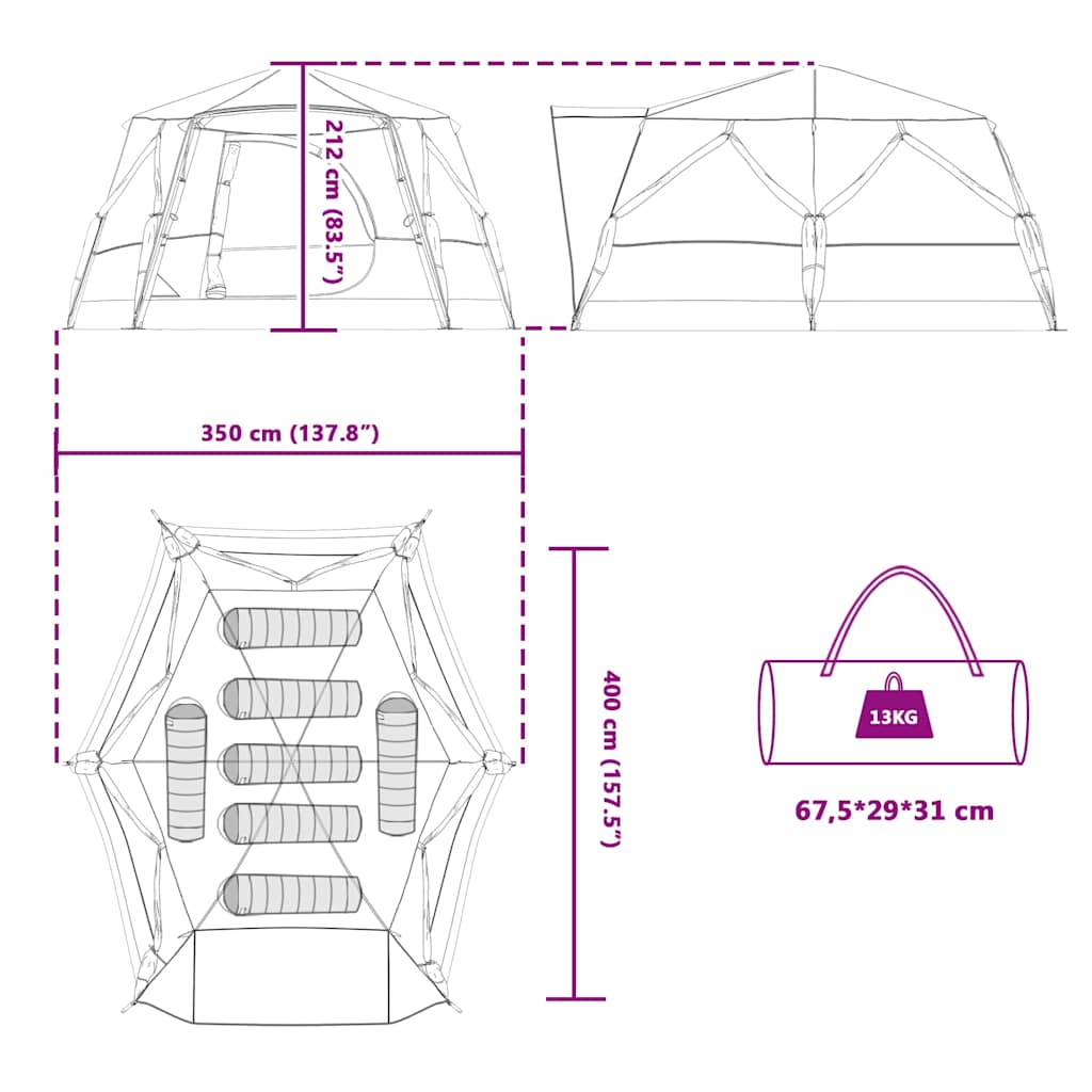 vidaXL Huisje Tent met dak met opslag Groen 400 x 350 x 212 cm